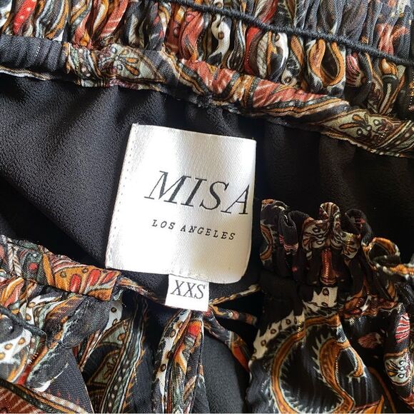 Misa Los Angeles Helena print Black Brown Puff sheer peasant Blouse NWT XXS - Picture 8 of 11